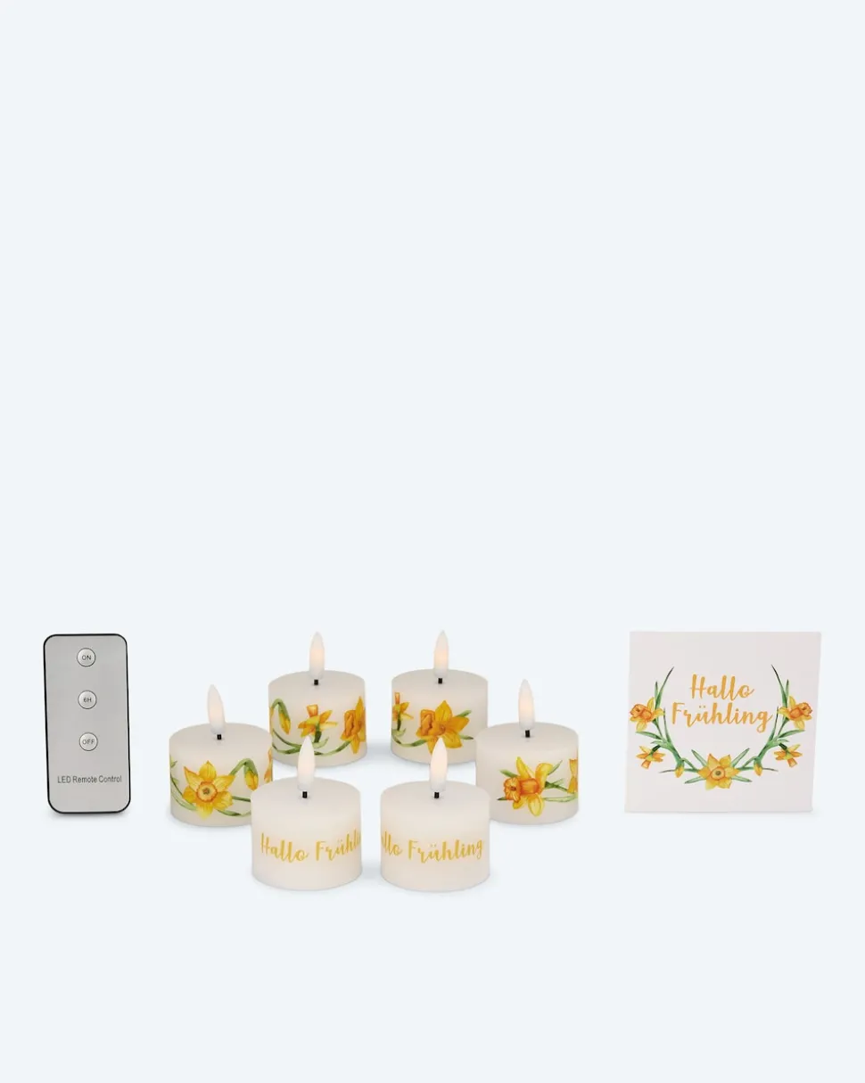 6 LED-Teelichter "Frühling" mit Geschenkbox