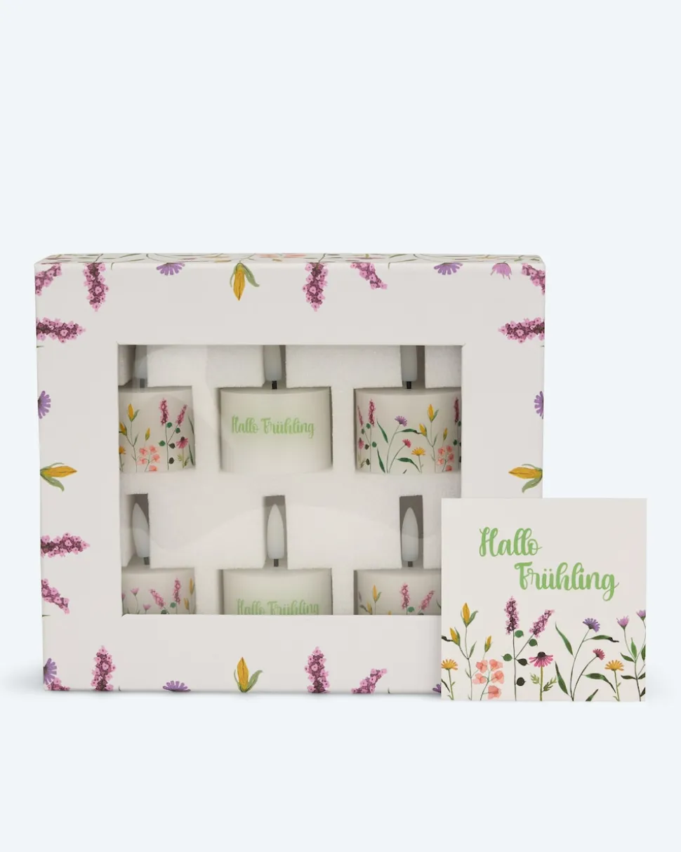 6 LED-Teelichter "Frühling" mit Geschenkbox