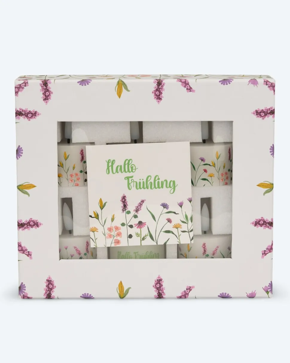 6 LED-Teelichter "Frühling" mit Geschenkbox