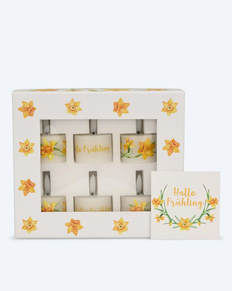 6 LED-Teelichter "Frühling" mit Geschenkbox