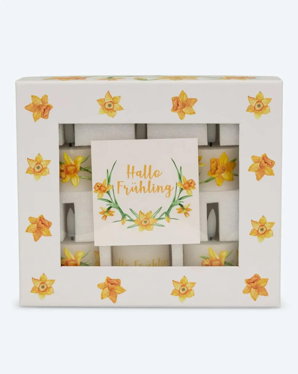6 LED-Teelichter "Frühling" mit Geschenkbox