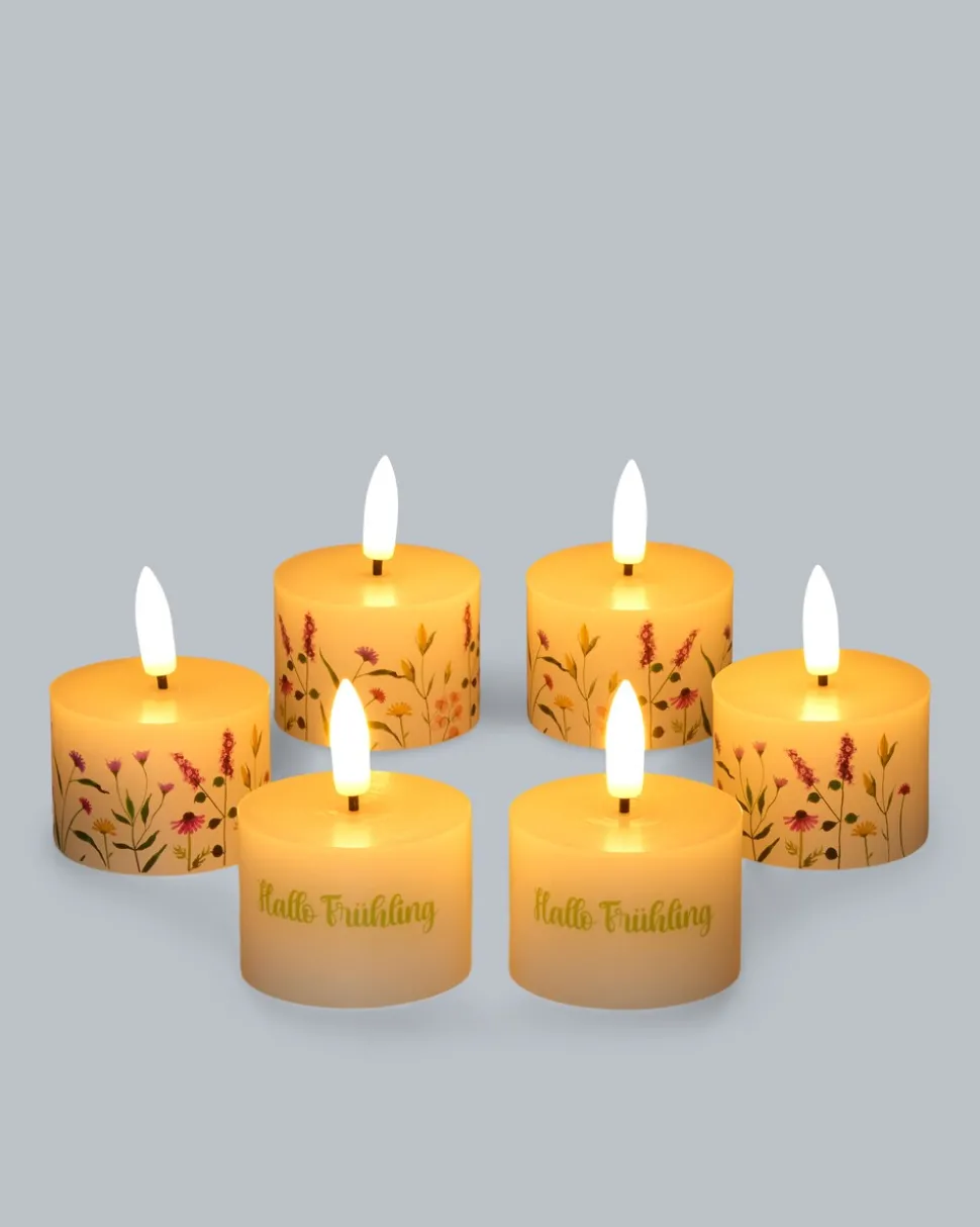 6 LED-Teelichter "Frühling" mit Geschenkbox