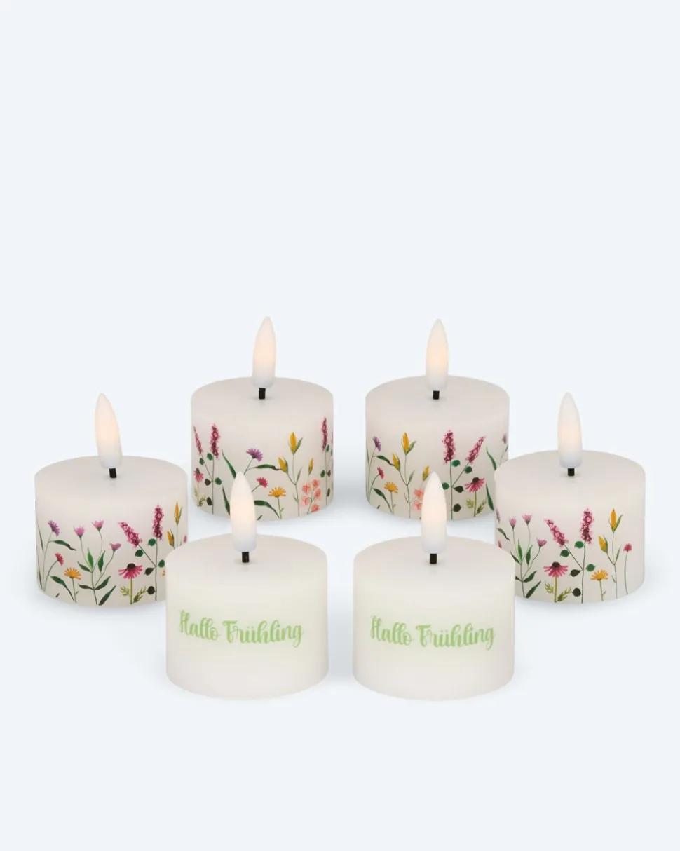 6 LED-Teelichter "Frühling" mit Geschenkbox