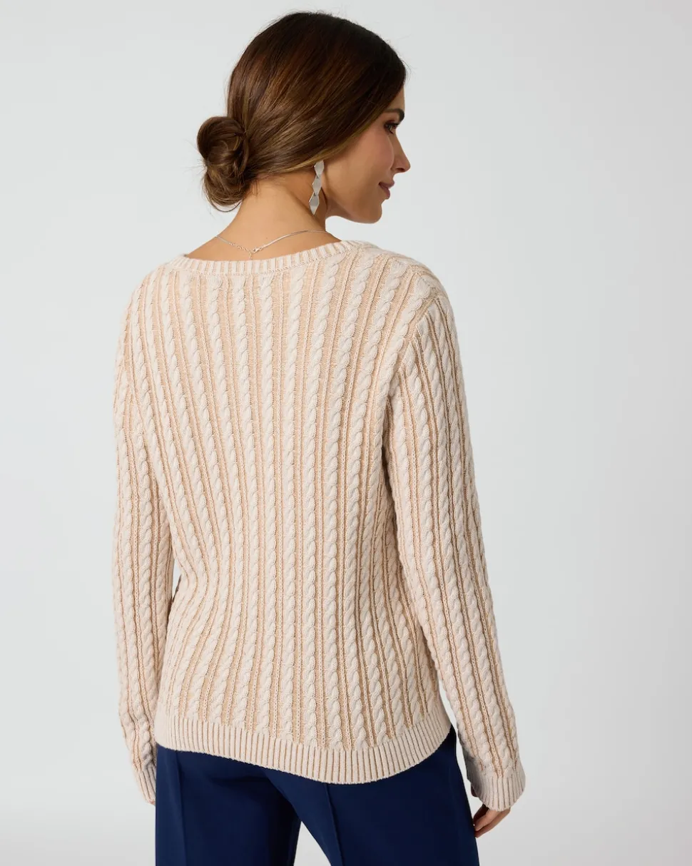 Bicolor-Pullover mit Zopfmuster
