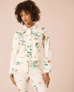 Jeansjacke mit Blumen-Print