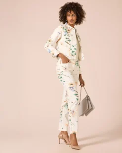 Jeansjacke mit Blumen-Print