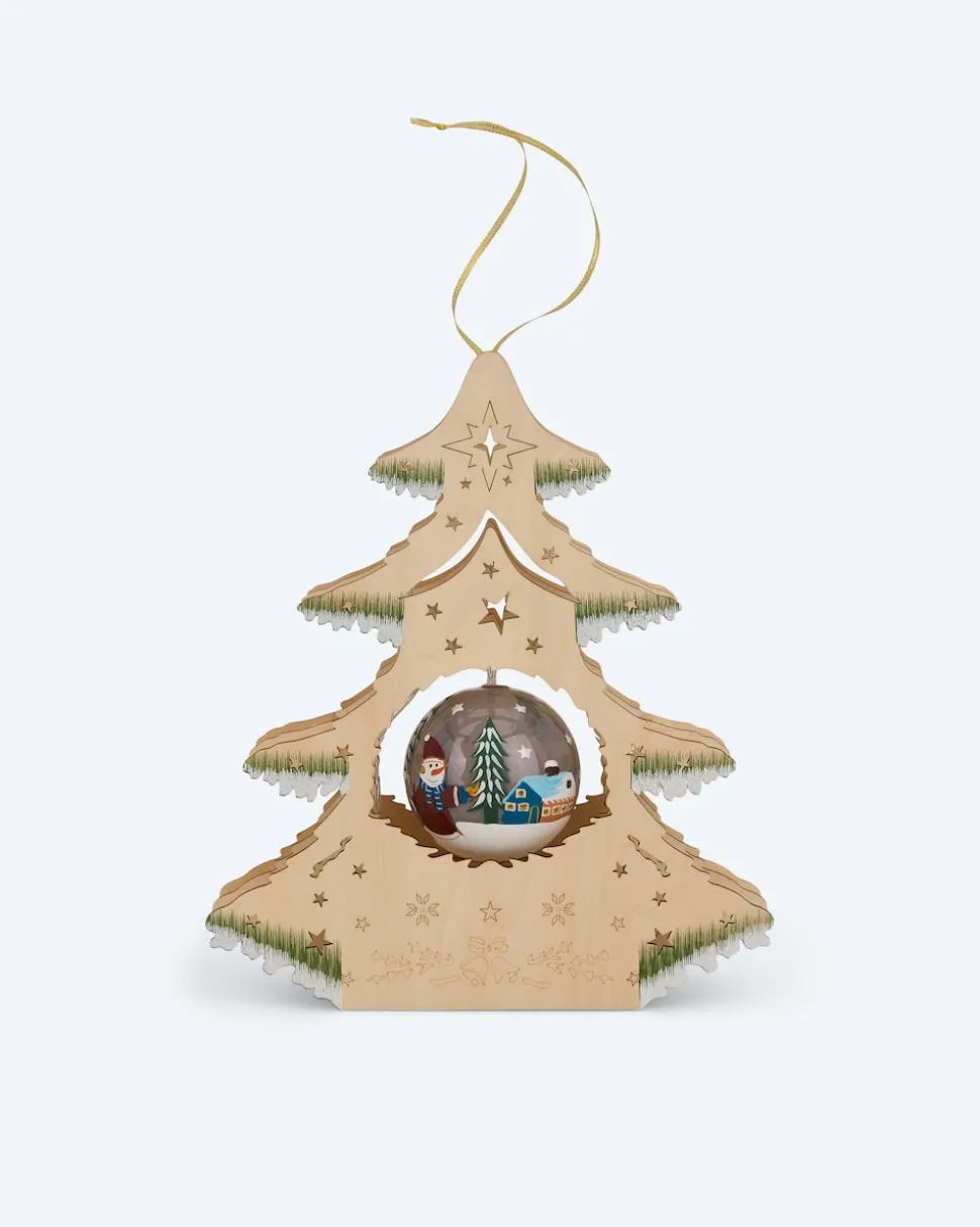 LED-Holzbaum mit Wichtel-Kugel