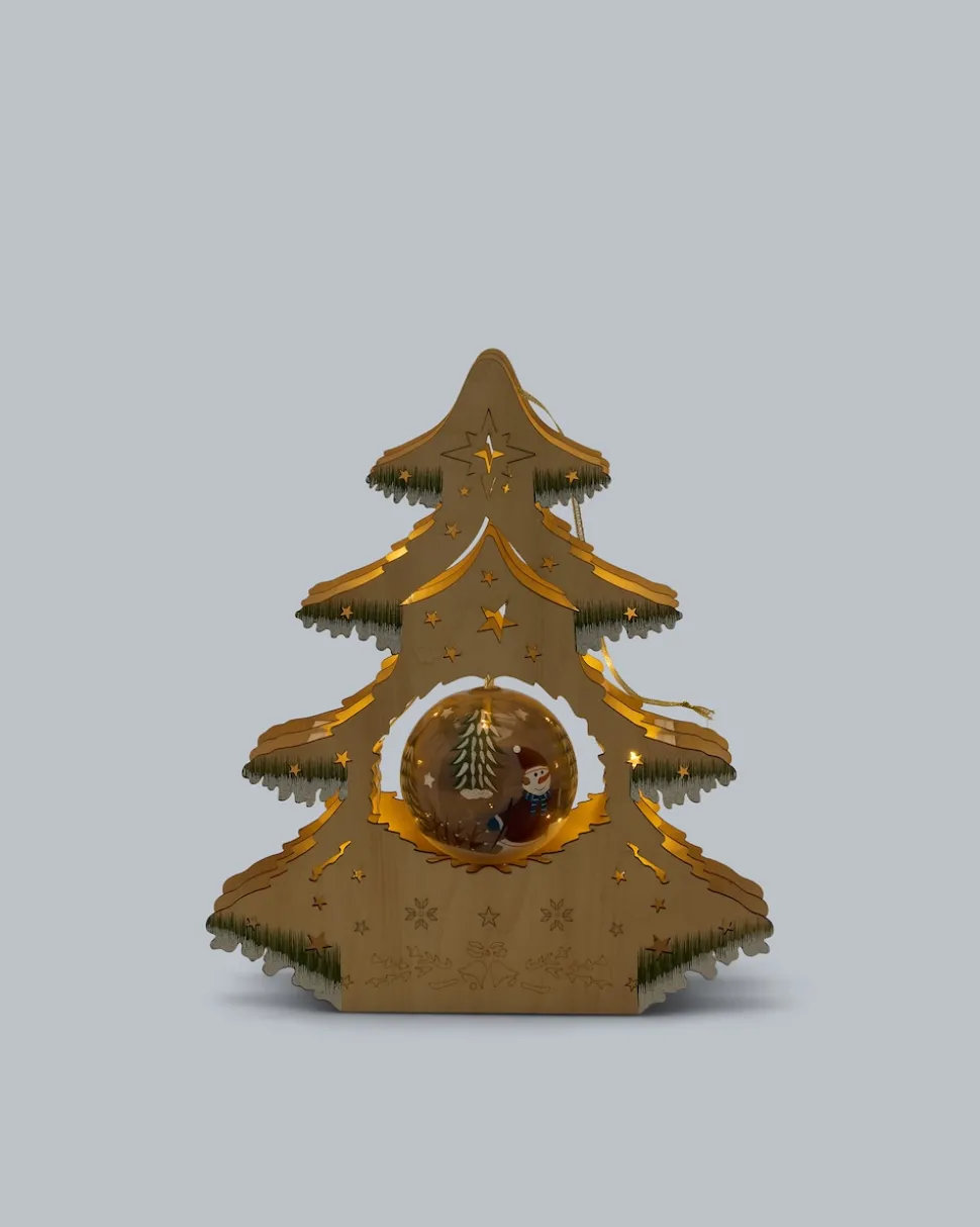 LED-Holzbaum mit Wichtel-Kugel