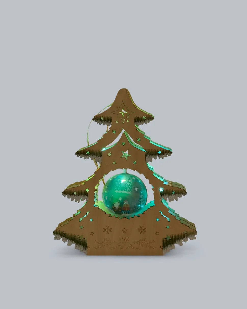 LED-Holzbaum mit Wichtel-Kugel