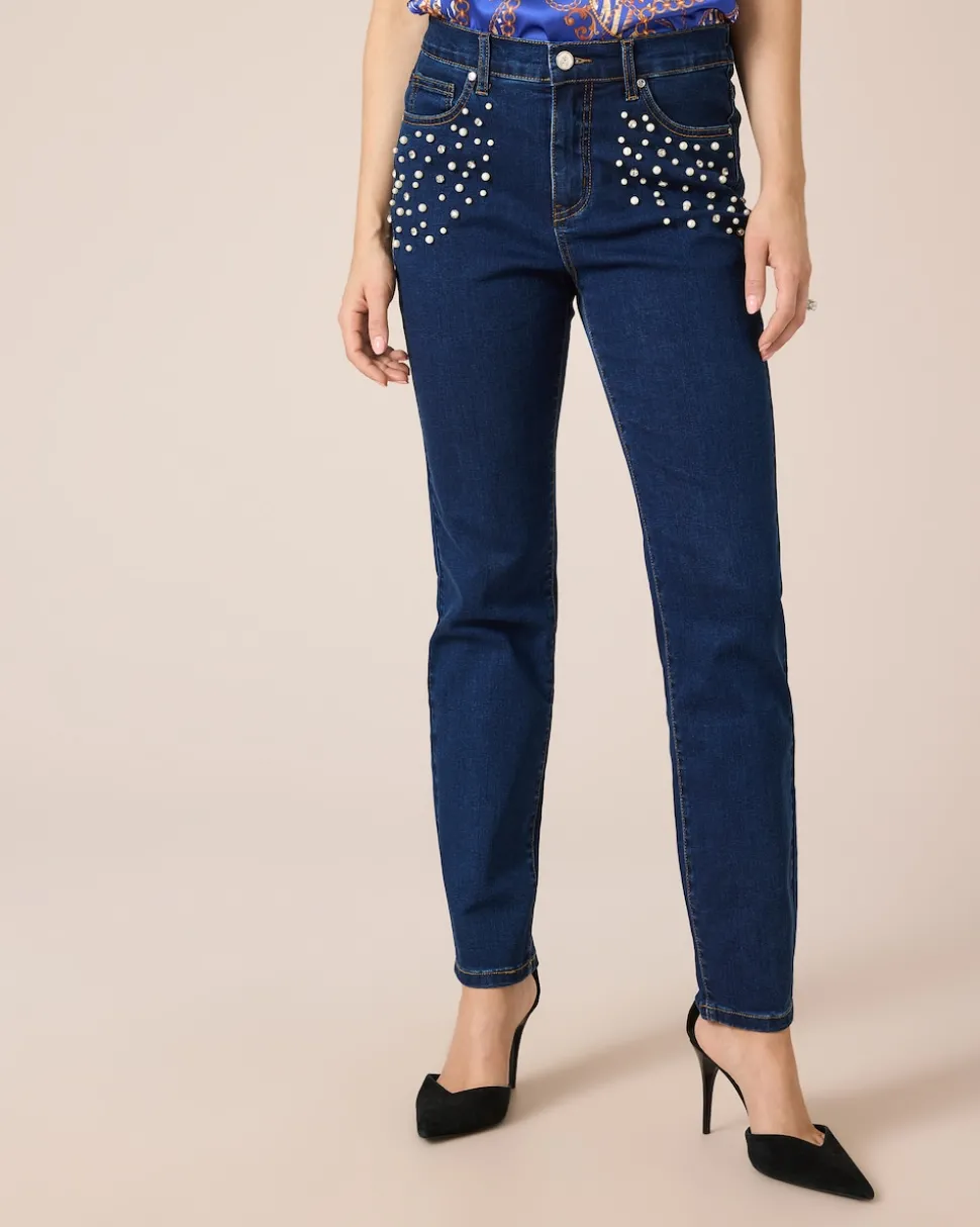 5-Pocket-Jeans mit Perlen und Strass