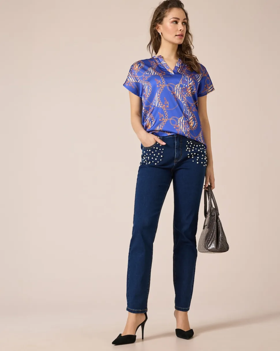 5-Pocket-Jeans mit Perlen und Strass